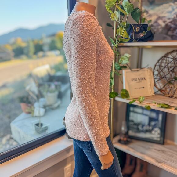 Jennifer Lopez, Blush Pink Boucle Long Sleeve Top w/ Open Back, Women's Small - Picture 6 of 10
